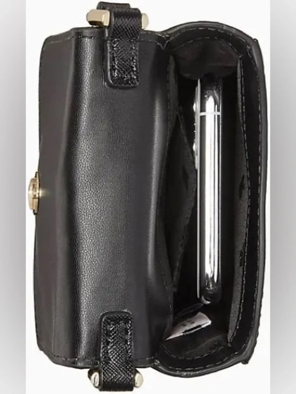 kate spade NWT Lola black glitter crossbody phone pouch wallet with gold logo